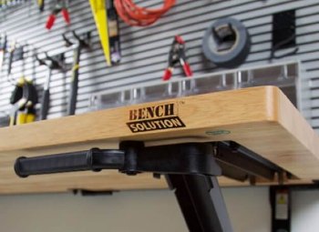 Bench Solution Garage Workbench close up bench tools home header left