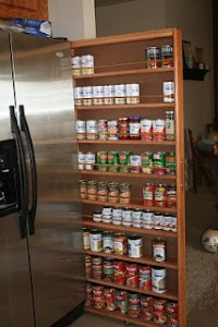 Space saving sliding shelf next to fridge